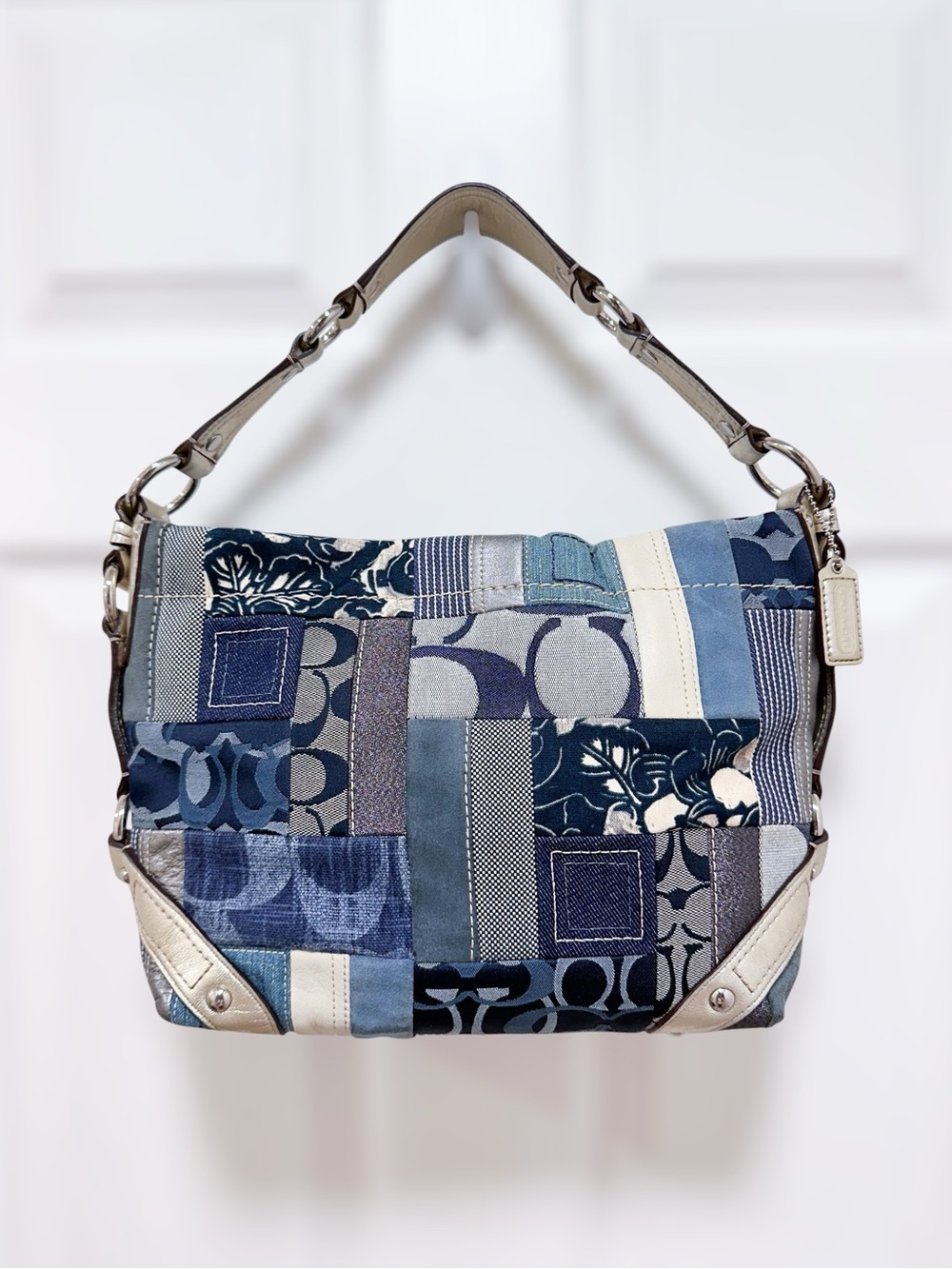 Coach Carly Medium Denim Patchwork Hobo Shoulder Bag Blue Multi Y2K F13720